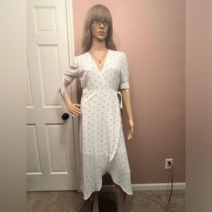 Polka Dot Wrap Midi Hi Low Ruffle Dress by Evie
